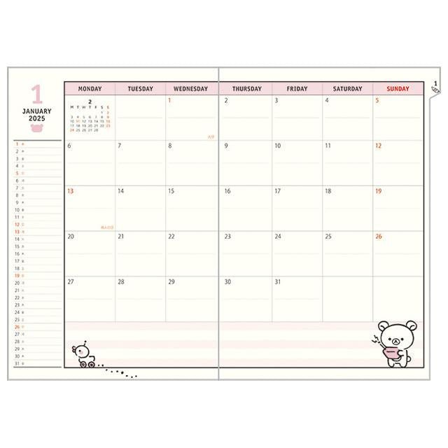 "2025 Rilakkuma A5 Index Schedule Book" [ME67301] - Rosey’s Kawaii Shop