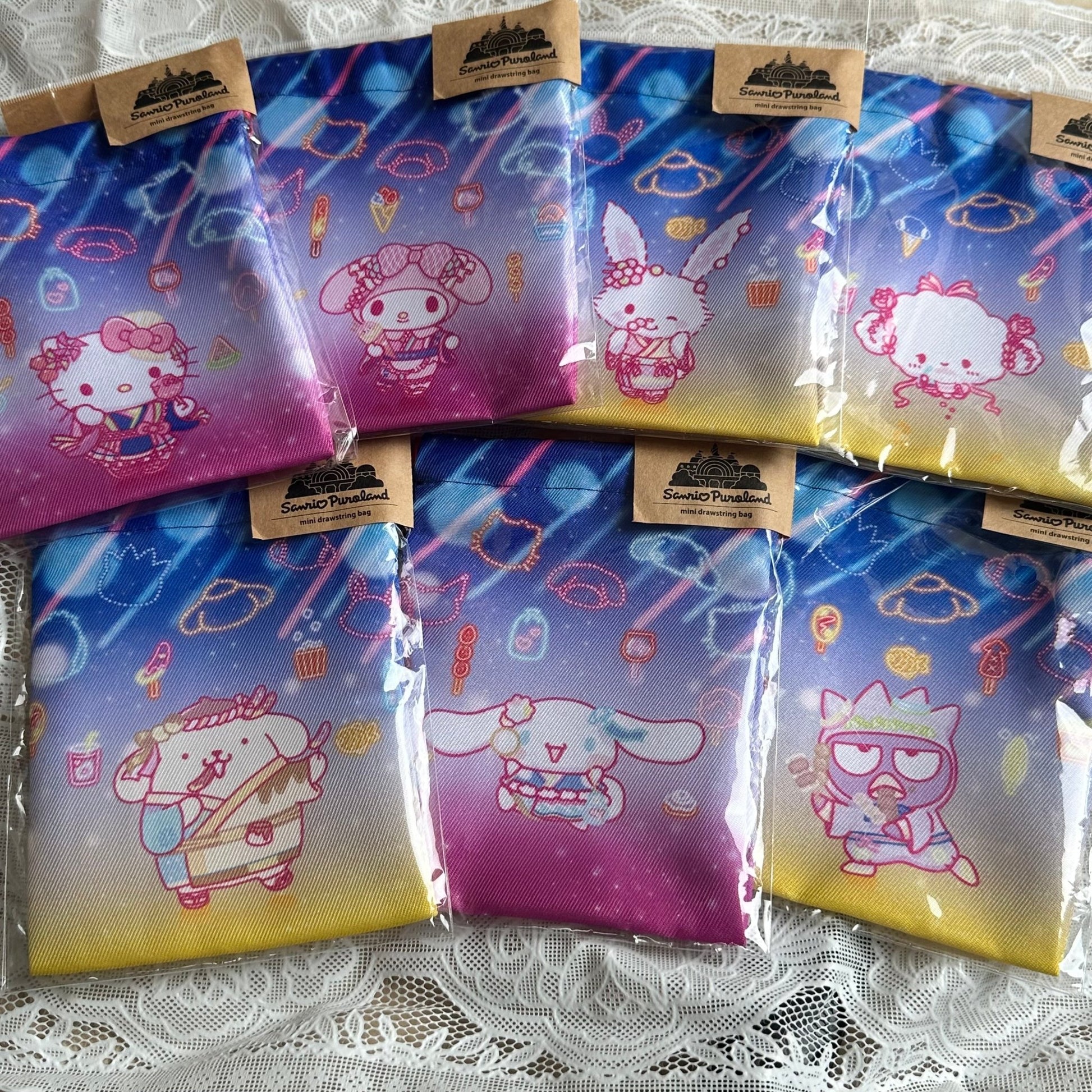 [COLOR] "Neon Festival Sanrio Puroland" Mini Drawstring Bag - Rosey’s Kawaii Shop