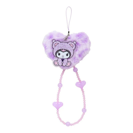 [KUROMI] "Sanrio Gal Bear" Fluffy Heart Strap Keychain - Rosey’s Kawaii Shop