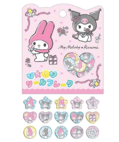 [MY MELODY & KUROMI] "Sanrio Holographic Drop" Sticker Flakes - Rosey’s Kawaii Shop