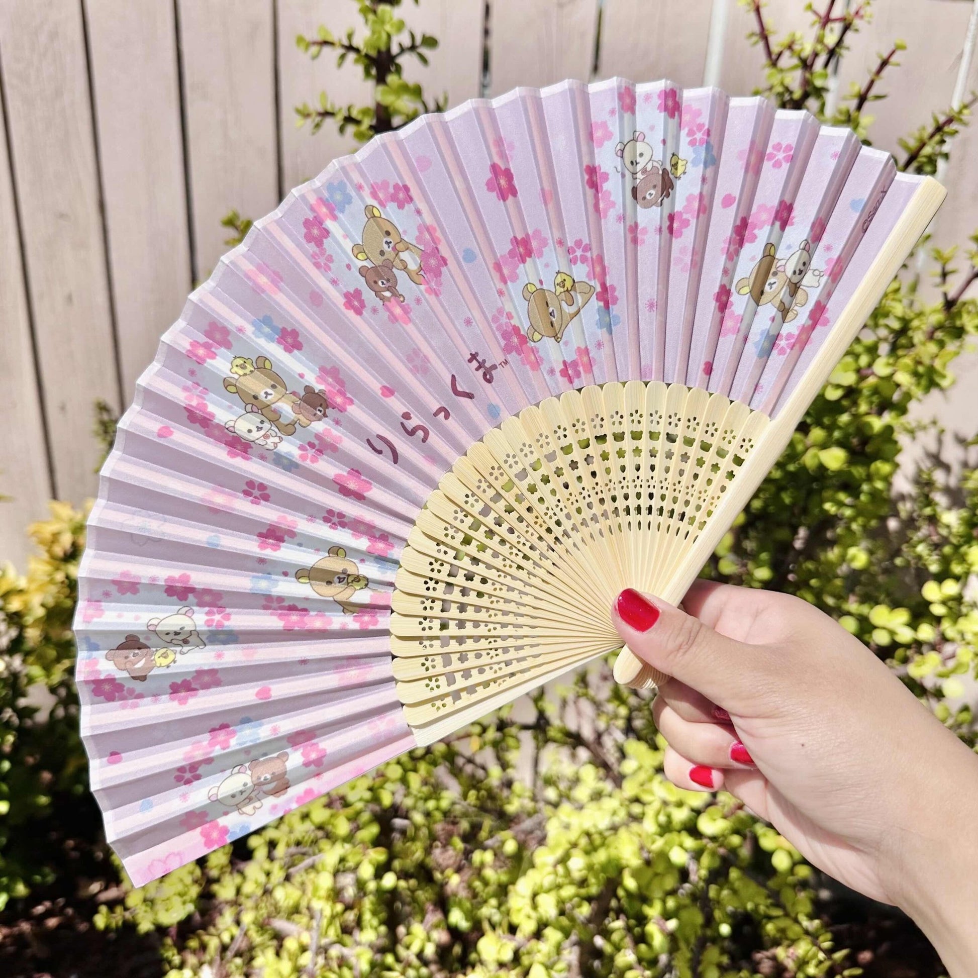 [PINK] "Rilakkuma Sakura" Folding Fan - Rosey’s Kawaii Shop