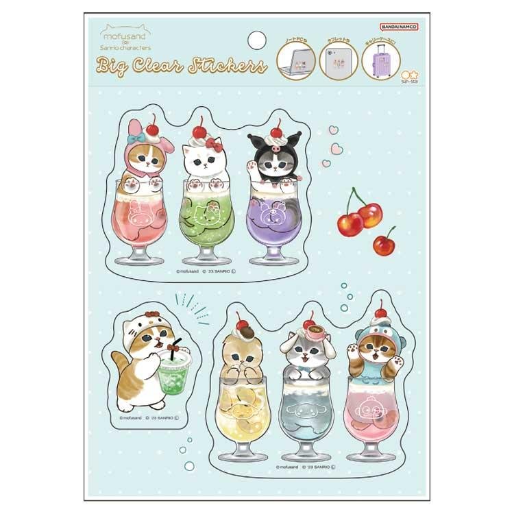 [SODA] "Mofusand x Sanrio" BIG Clear Sticker Sheet - Rosey’s Kawaii Shop